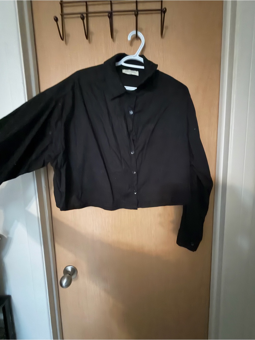 Black Cropped Button-Front Blouse